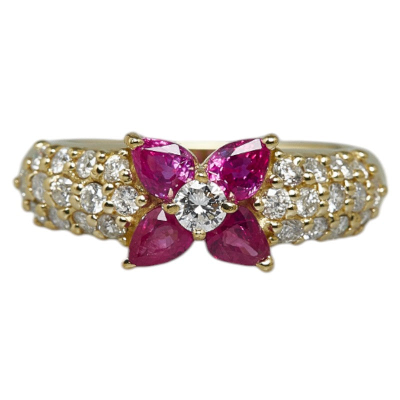 18K Diamond & Ruby Flower Ring
