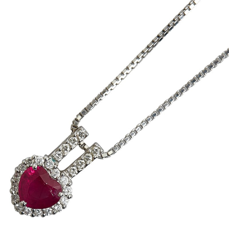 18K Ruby Diamond Heart Pendant Necklace