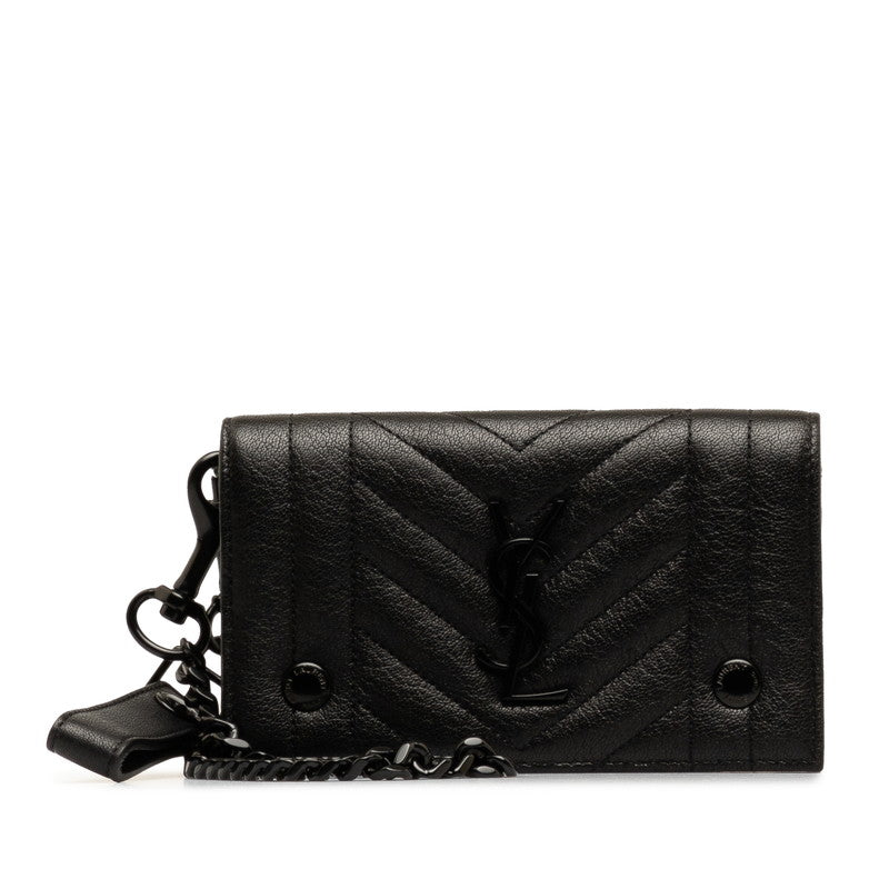 YSL Leather V-Stitch Chain Wallet Shoulder Bag