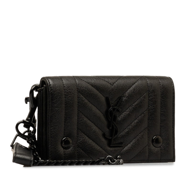 YSL Leather V-Stitch Chain Wallet Shoulder Bag