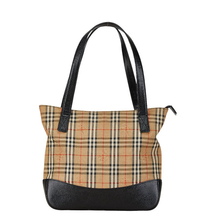 Burberry Nova Check Shadow Horse Canvas Leather Tote Bag in Good Condition