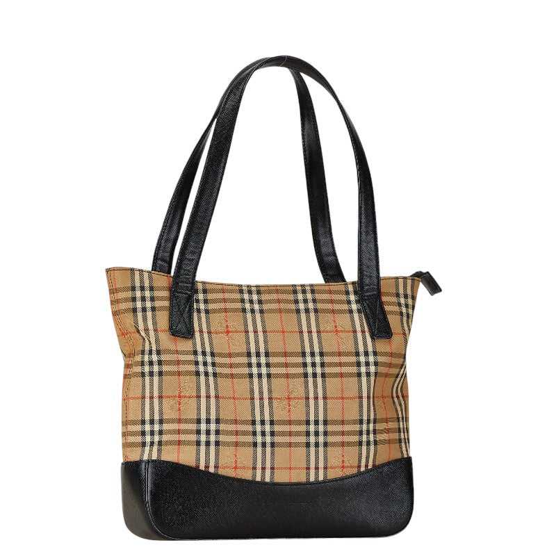 Burberry Nova Check Shadow Horse Canvas Leather Tote Bag in Good Condition