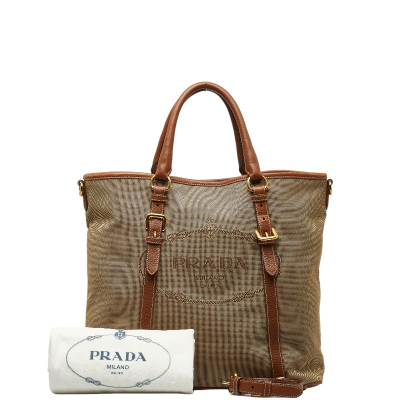 Prada Logo Jacquard Canvas Leather 2WAY Handbag in Good Condition