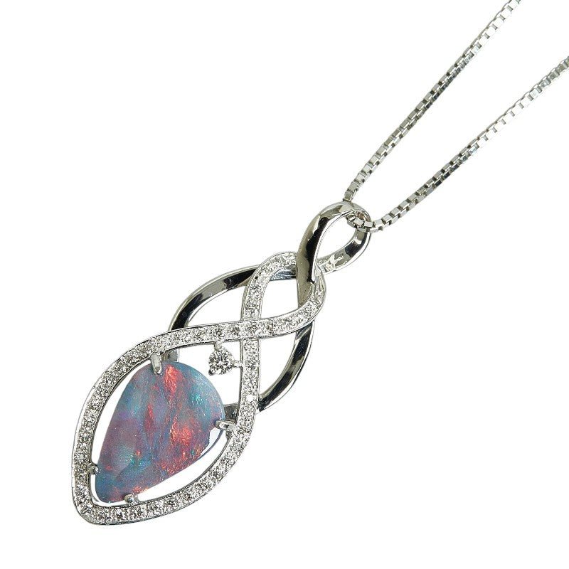 Platinum Pt900 Pt850 Black Opal 2.87ct Diamond 0.37ct Necklace