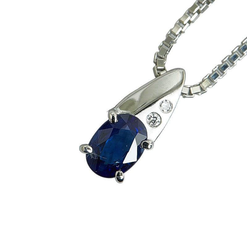 Platinum Pt900 Pt850 Sapphire 0.90ct Diamond 0.02ct Necklace in Great Condition