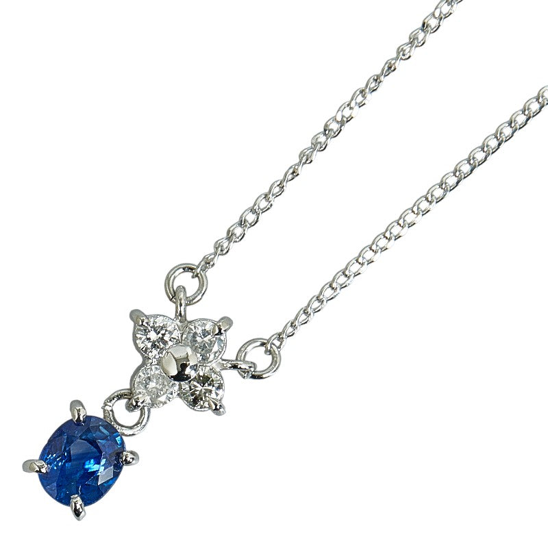 Pt850 Platinum Sapphire 0.56ct Diamond 0.19ct Flower Motif Necklace in Excellent Condition