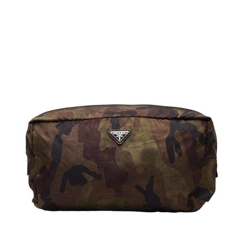 Prada Tessuto Camouflage Cosmetic Bag Canvas Vanity Bag in Good condition