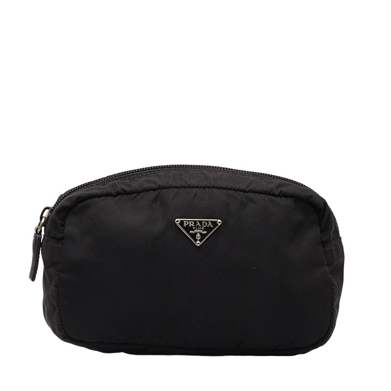 Prada Nylon Leather Triangle Logo Pouch Black in Very Good Condition