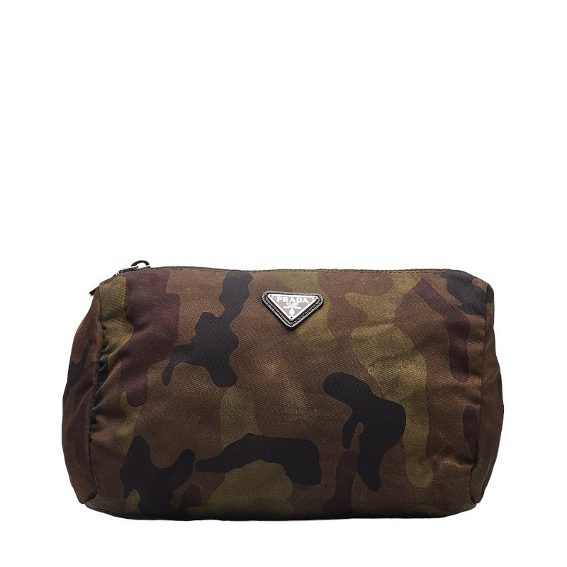 Prada Tessuto Camouflage Reversible Pouch Canvas Vanity Bag in Good condition