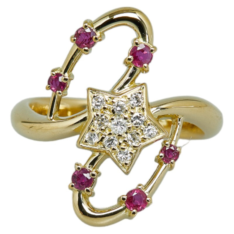 K18YG Yellow Gold Ruby Diamond Star Motif Ring in Excellent Condition