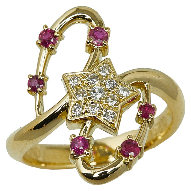 K18YG Yellow Gold Ruby Diamond Star Motif Ring in Excellent Condition