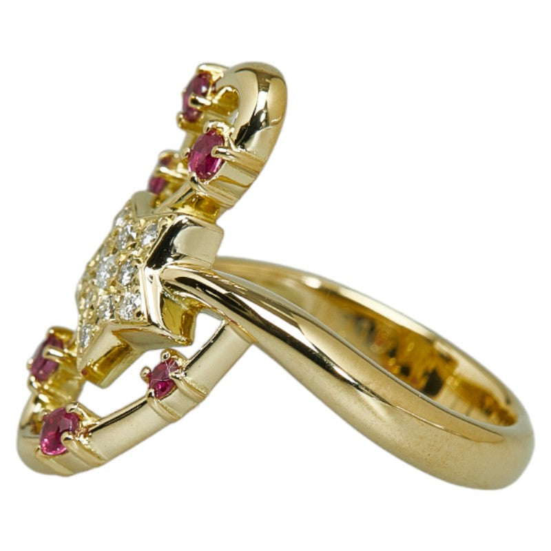 K18YG Yellow Gold Ruby Diamond Star Motif Ring in Excellent Condition