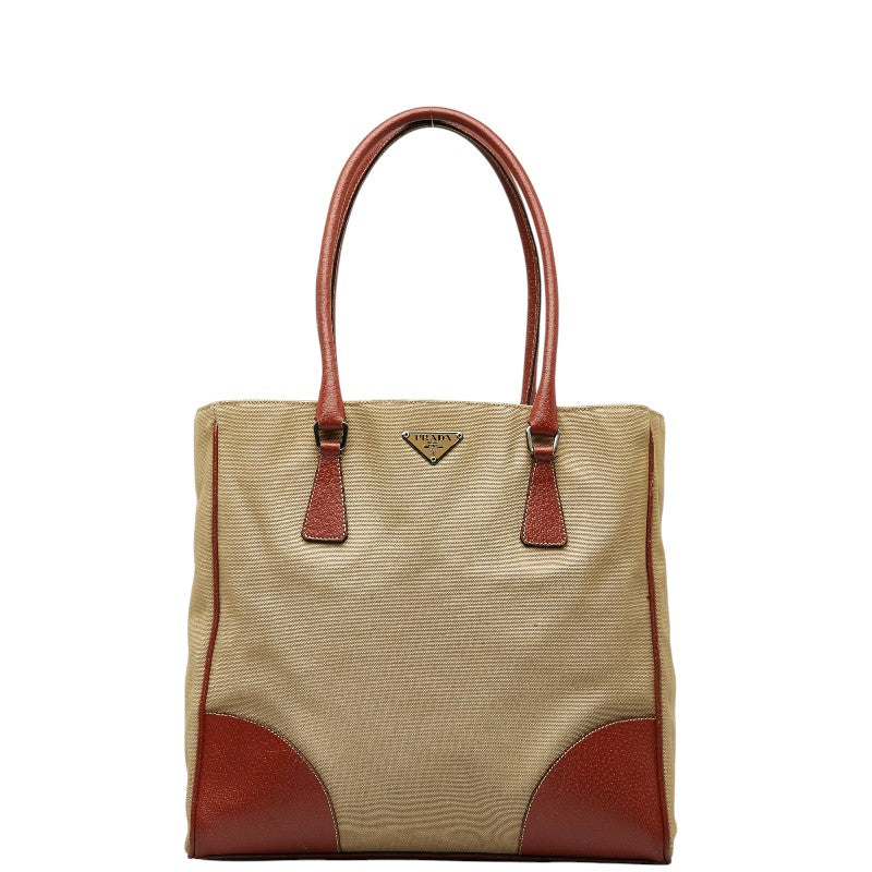 Prada Canvas Leather Logo Tote Bag