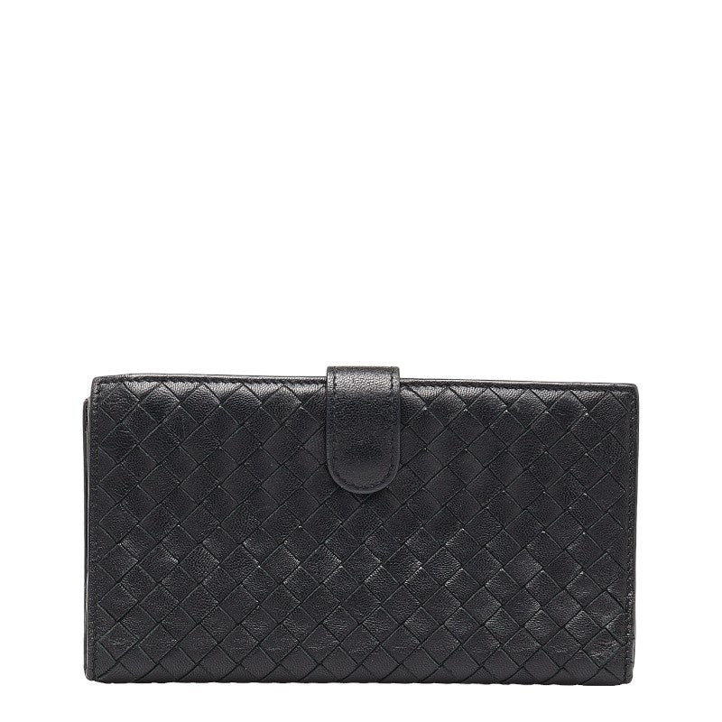 Bottega Veneta Intrecciato Leather Long Wallet Black in Very Good Condition