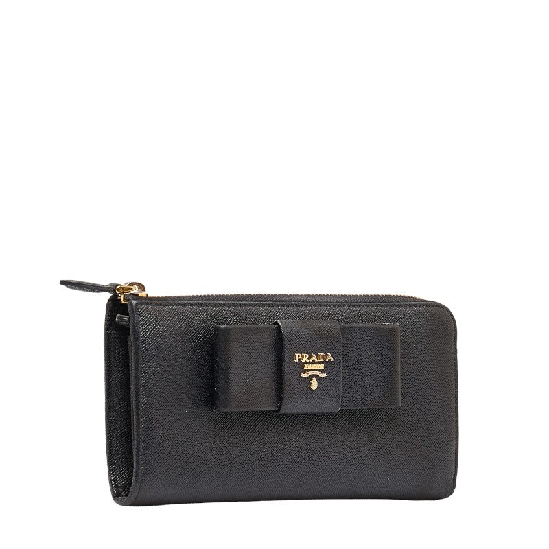 Prada Saffiano Fiocco Zip Around Wallet Leather Long Wallet in Good condition