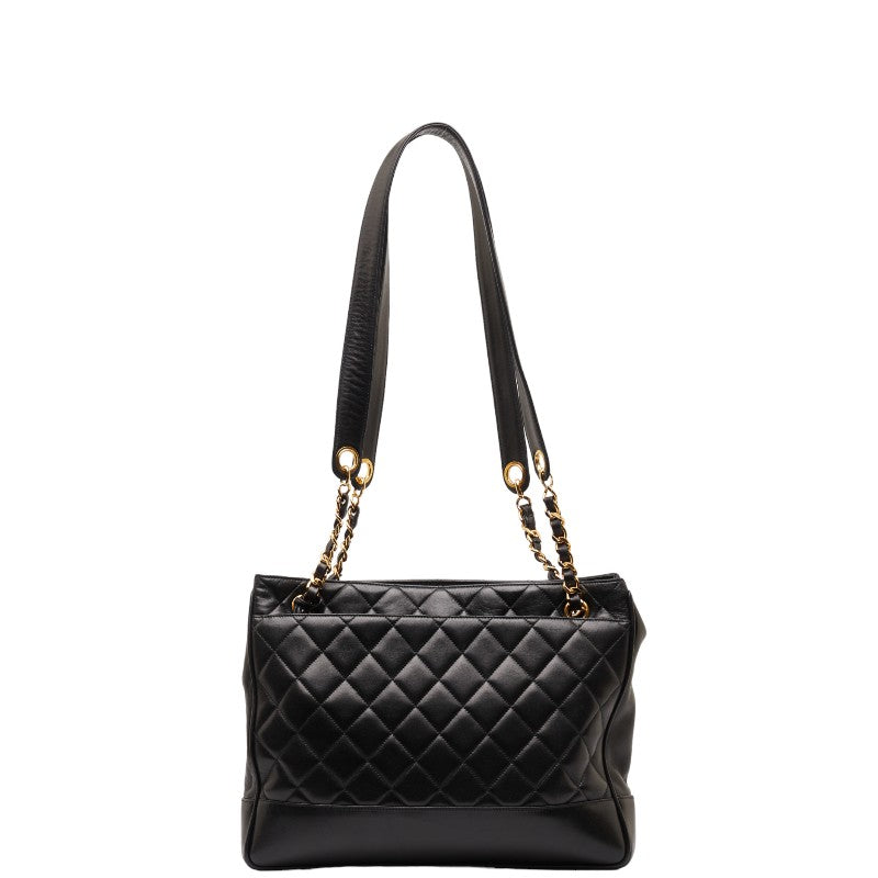 Chanel Coco Mark Chain Tote Bag Black Gold Lambskin in Very Good Condition