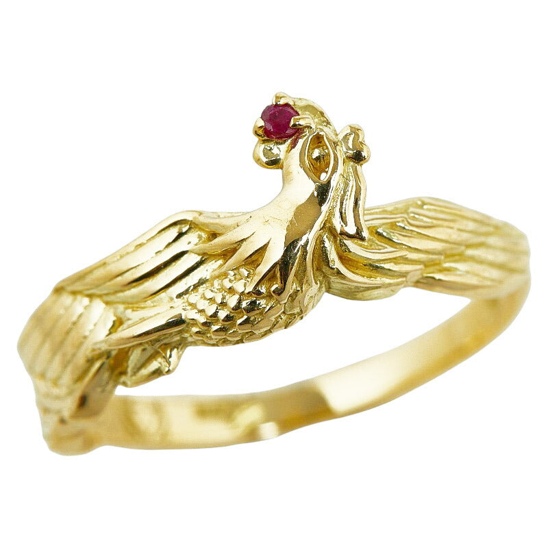 K18YG Yellow Gold Ruby Rooster Ring