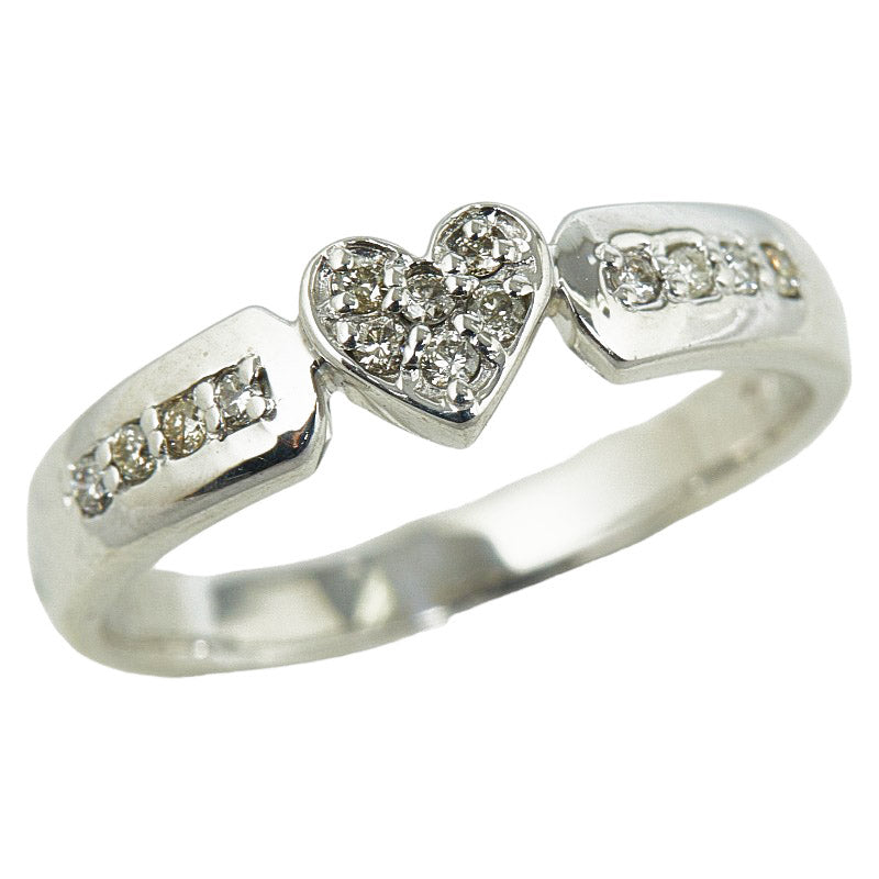 K18WG White Gold Diamond Heart Motif Ring 9.5 in Great Condition