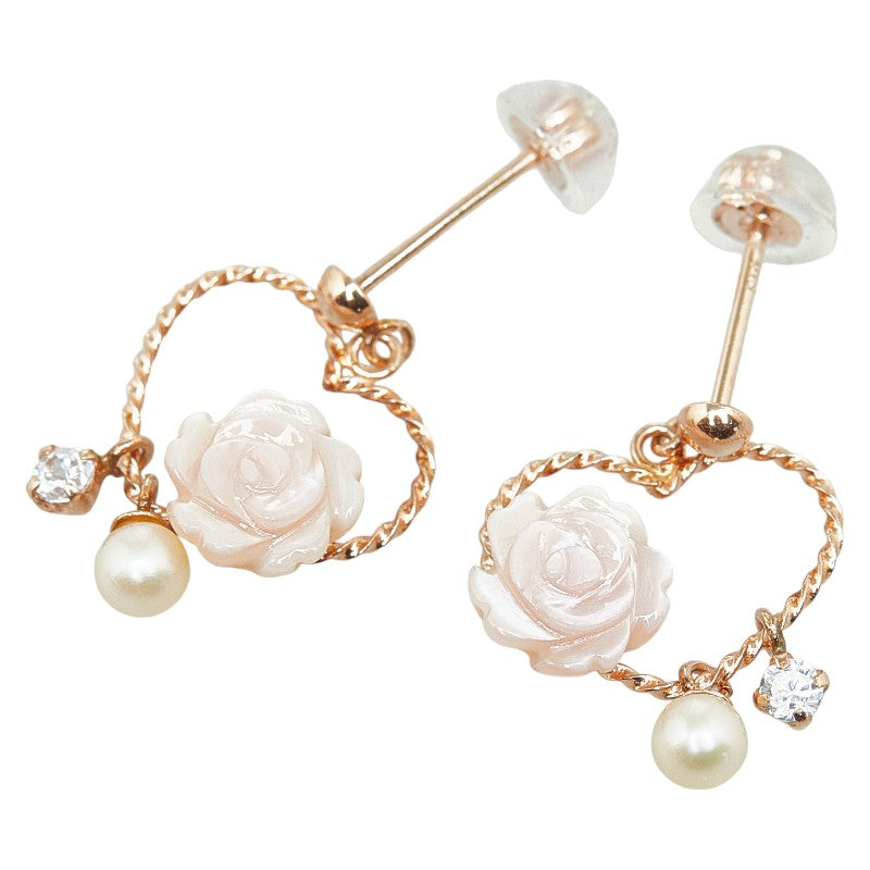 [LuxUness] 10k Gold Cubic Zirconia & Pearl Earrings Metal Earrings in Excellent condition