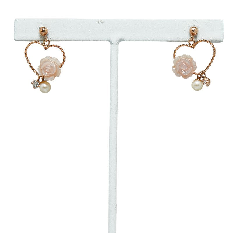 [LuxUness] 10k Gold Cubic Zirconia & Pearl Earrings Metal Earrings in Excellent condition