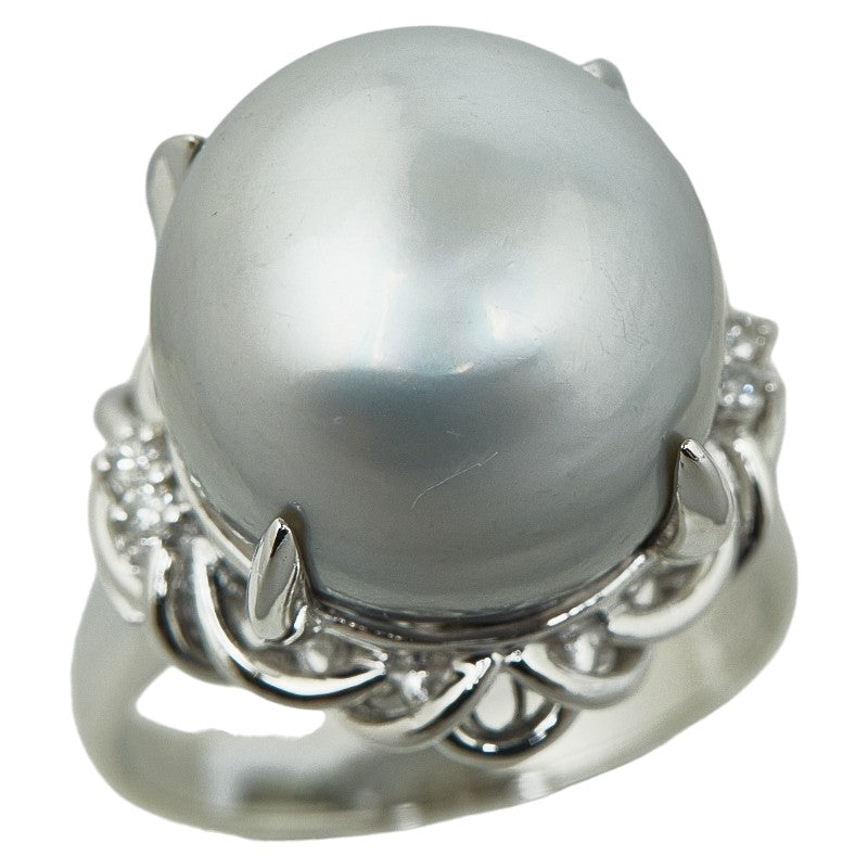 [LuxUness] Platinum White Pearl Diamond Ring Metal Ring in Excellent condition