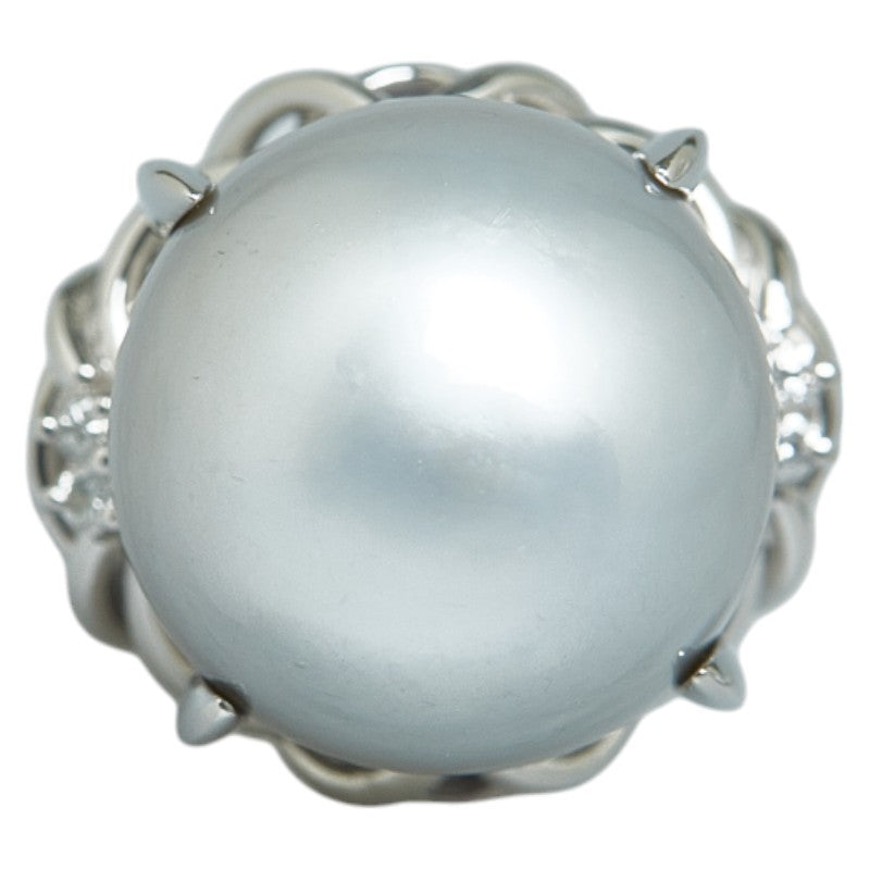 [LuxUness] Platinum White Pearl Diamond Ring Metal Ring in Excellent condition