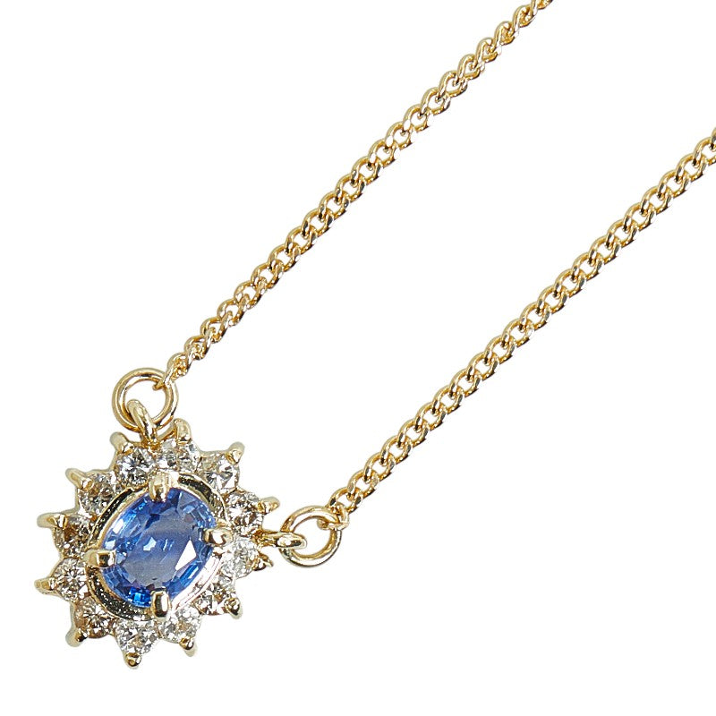 18k Gold Diamond Sapphire Pendant Necklace