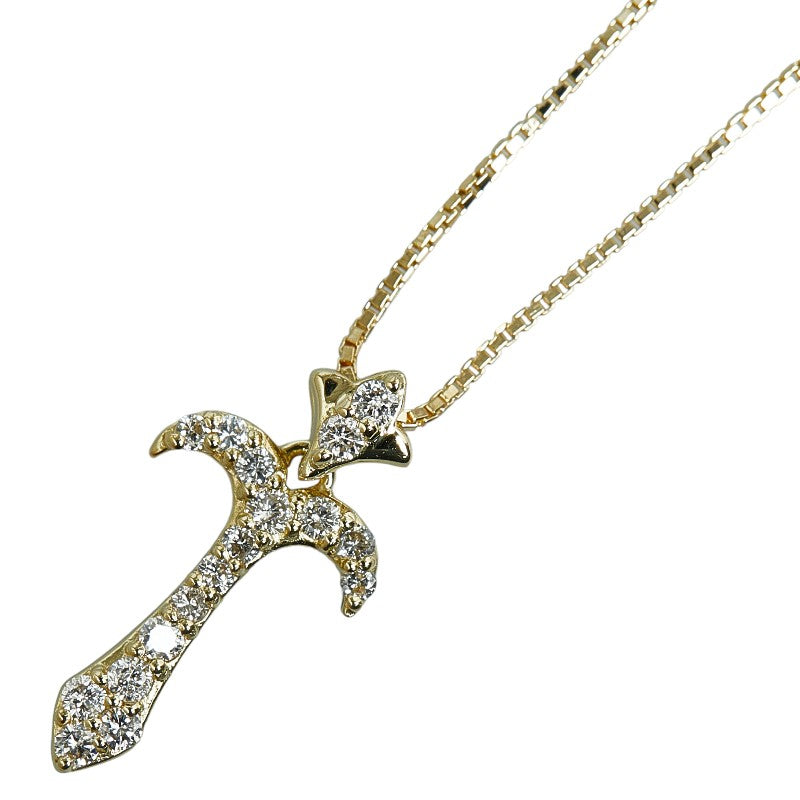 K18YG Yellow Gold Diamond Cross Pendant Necklace