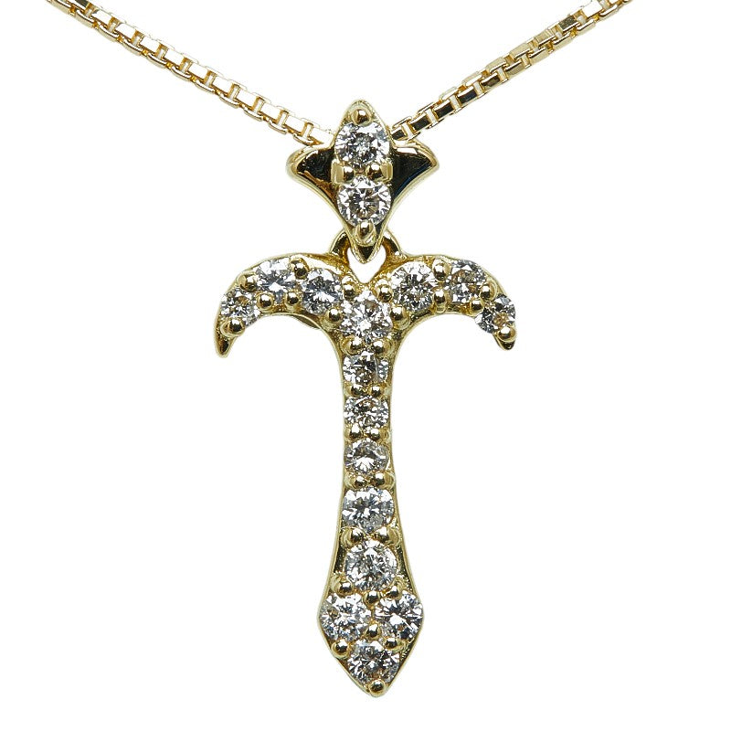 K18YG Yellow Gold Diamond Cross Pendant Necklace in Excellent Condition