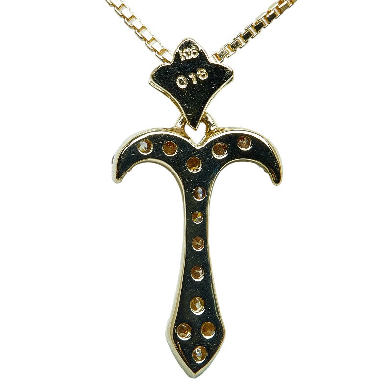 K18YG Yellow Gold Diamond Cross Pendant Necklace in Excellent Condition