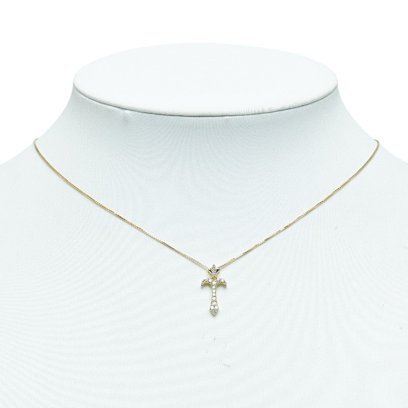 K18YG Yellow Gold Diamond Cross Pendant Necklace in Excellent Condition