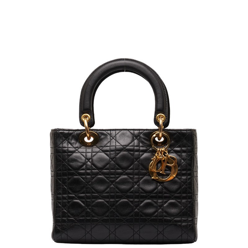 Dior Lady Dior Cannage Leather Handbag Black Gold