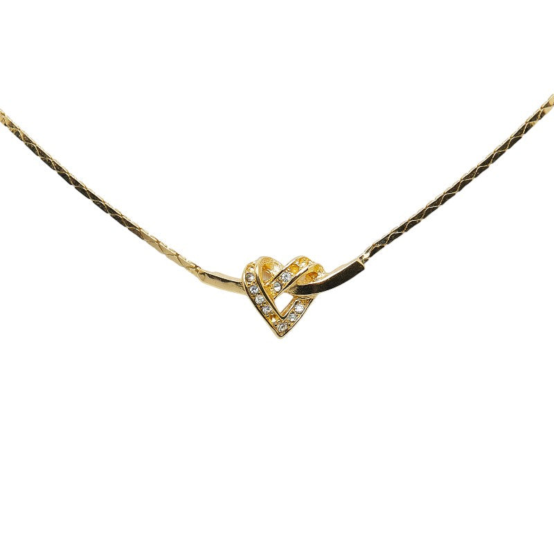Dior Rhinestone Heart Necklace Metal Necklace in Good condition