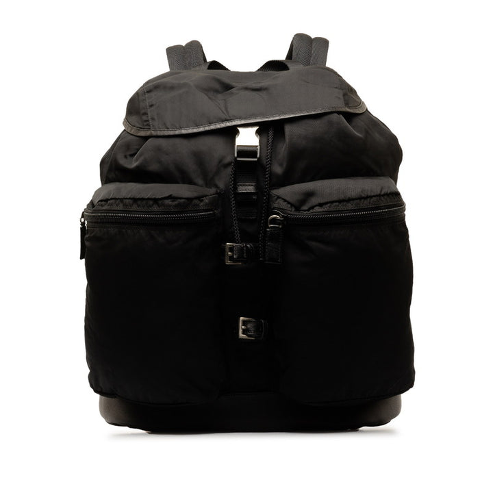 Prada Nylon Leather Backpack with Triangle Logo Plate