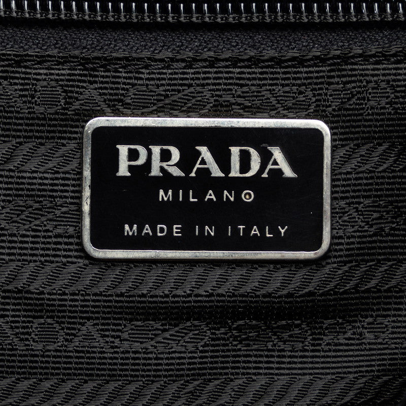 Prada Nylon Leather Backpack with Triangle Logo Plate in Very Good Condition