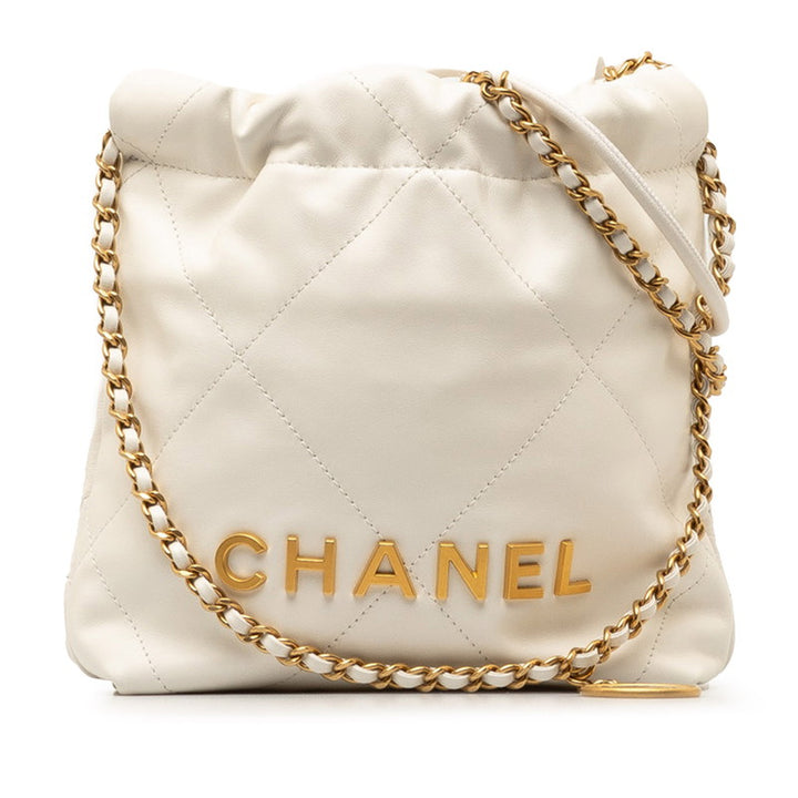 Chanel Leather Coco Mark 22 Mini Drawstring Chain Shoulder Bag in Great Condition