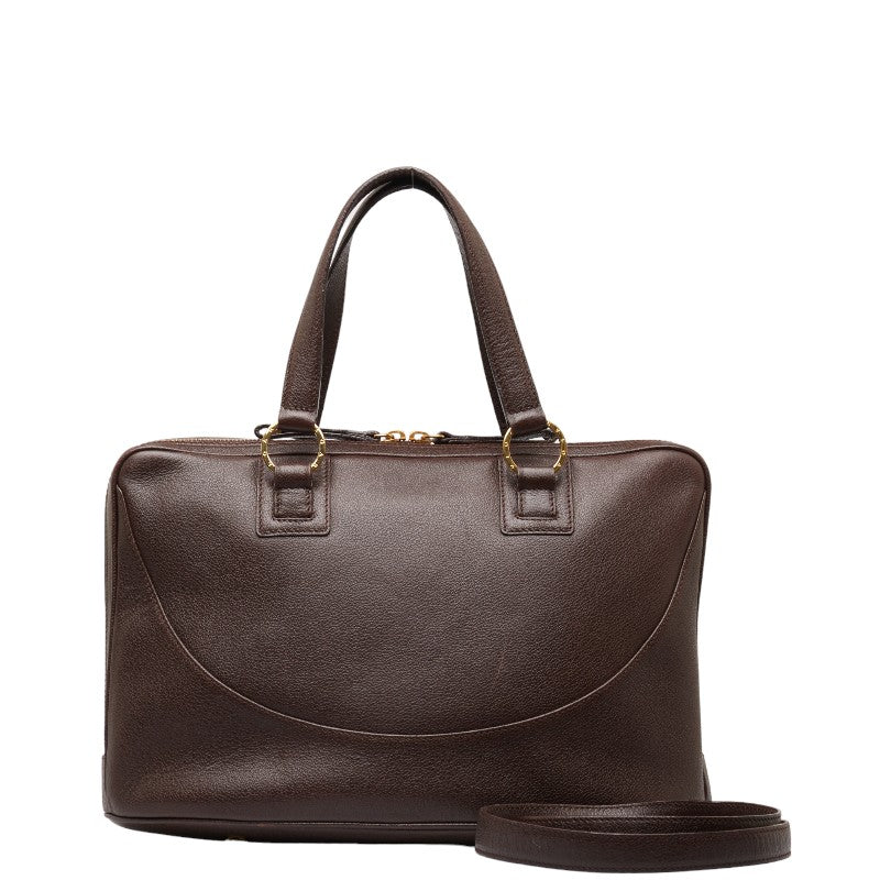 Bvlgari Leather Tote Handbag Brown Gold