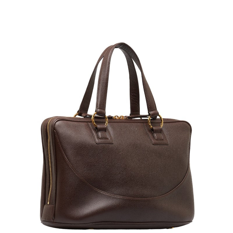 Bvlgari Leather Tote Handbag Brown Gold