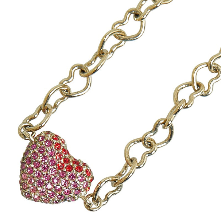 Dior Heart Rhinestone Necklace Silver Pink Metal