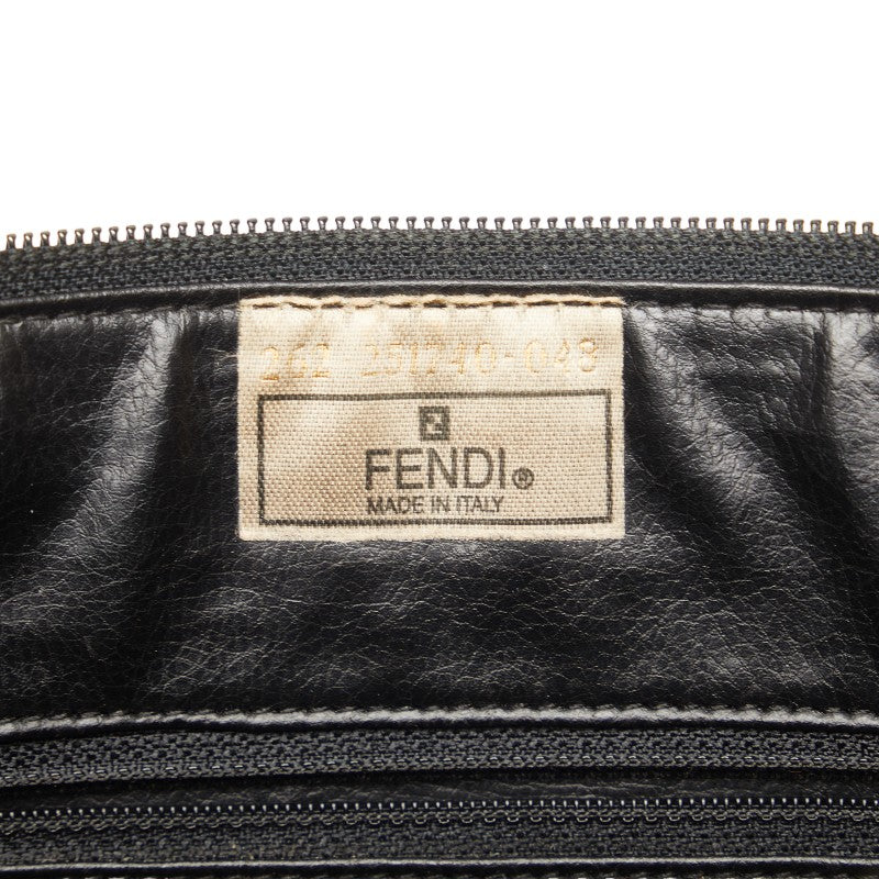 Fendi Pequin Pouch Clutch Brown Black PVC Leather in Very Good Condition