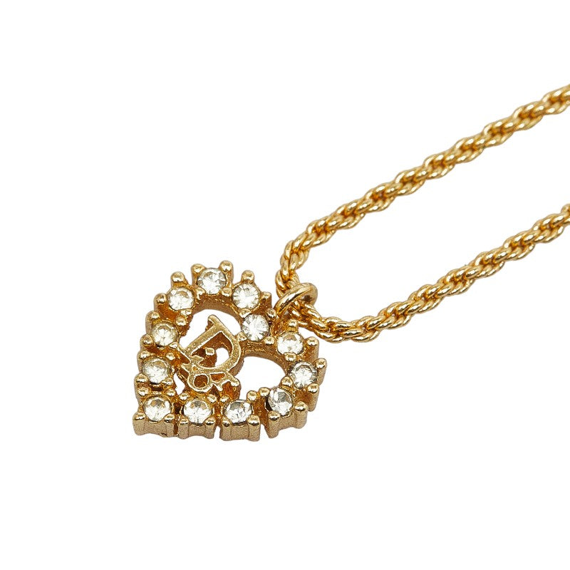 Dior Rhinestone Heart Pendant Necklace Metal Necklace in Good condition