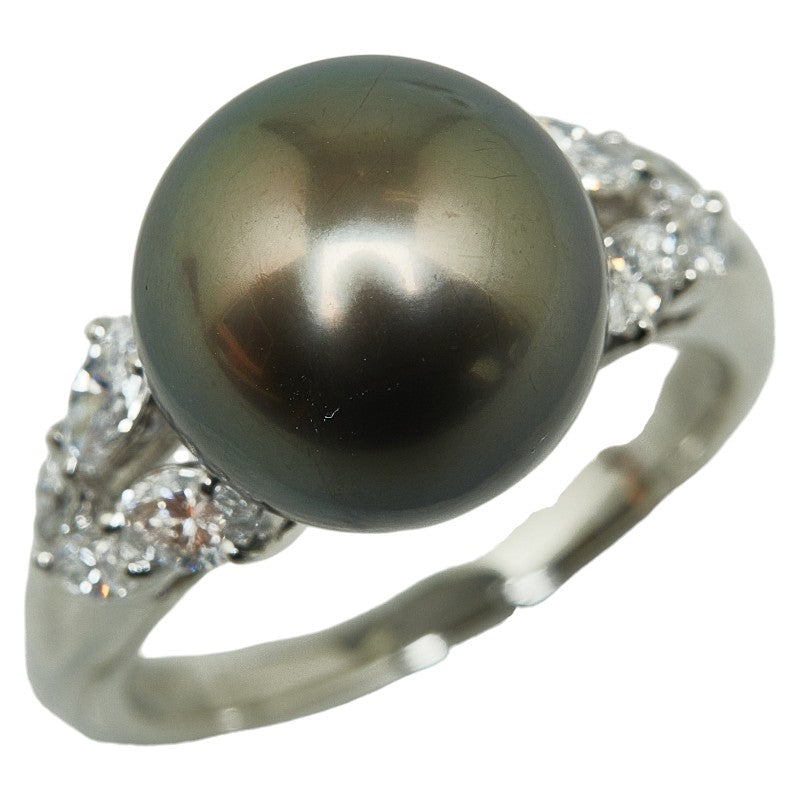 Pt900 Platinum Black Pearl 12mm Diamond 0.68ct Ring in Excellent Condition