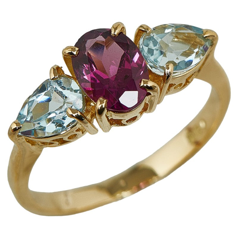 18k Gold Garnet & Aquamarine Ring