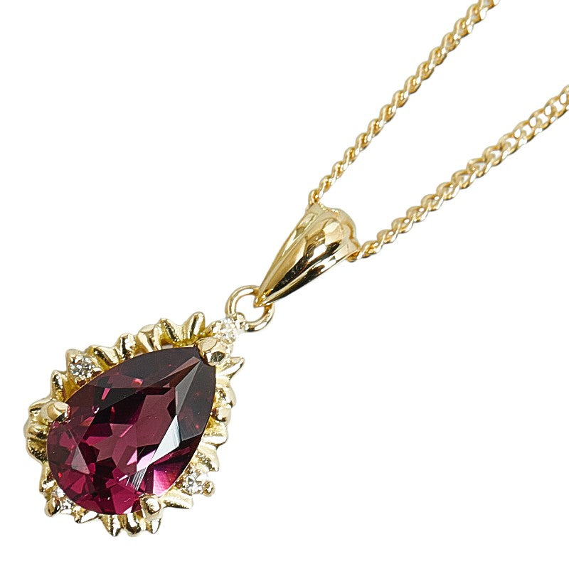 18k Gold Diamond Garnet Pendant Necklace