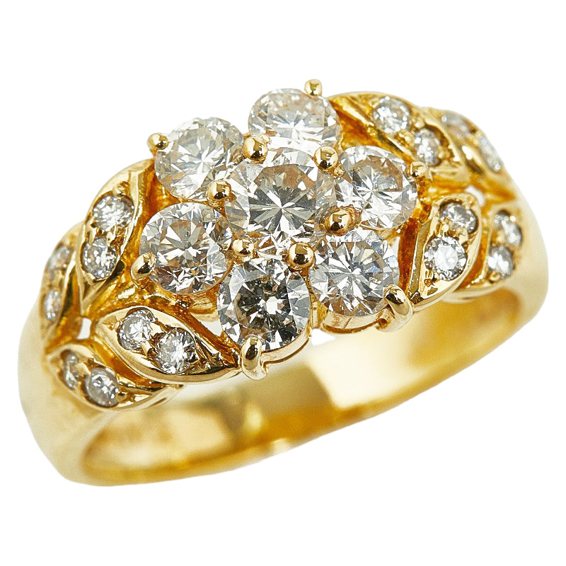 K18YG Yellow Gold Diamond Flower Motif Ring in Great Condition