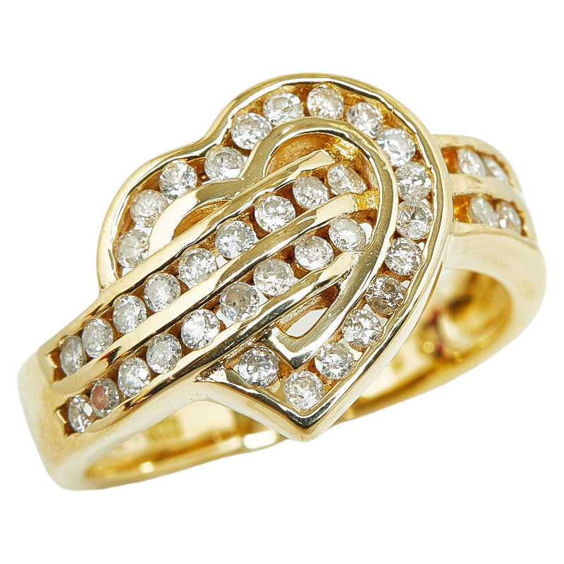 K18YG Yellow Gold Diamond Heart Motif Ring 11.5 in Excellent Condition