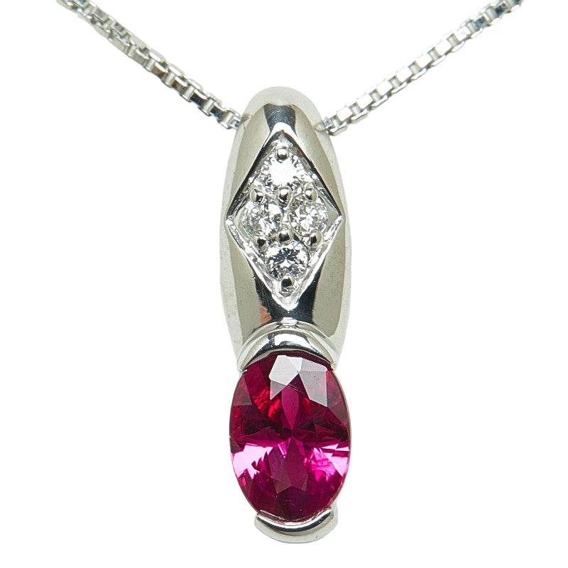 Platinum Diamond Ruby Pendant Necklace