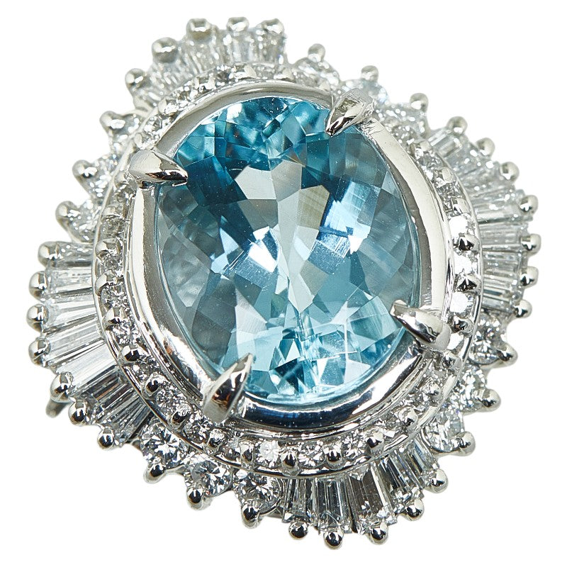 [LuxUness] Platinum Diamond & Aquamarine Ring Metal Ring in Excellent condition