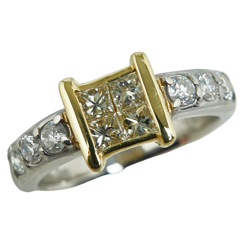 Pt900 Platinum K18YG Yellow Gold Diamond Square Ring 9.5 in Great Condition