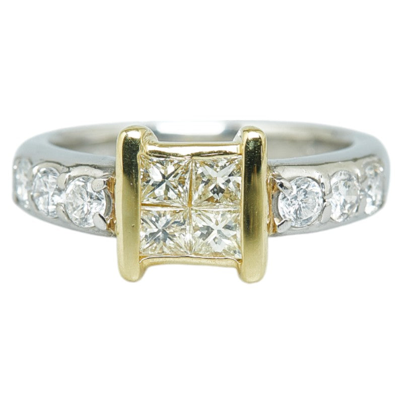 Pt900 Platinum K18YG Yellow Gold Diamond Square Ring 9.5 in Great Condition